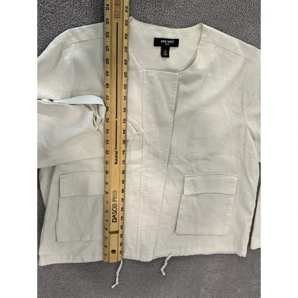 Nine West Jeans Jacket Women's Large Beige Linen Blend Utility Zip Front Drawstr - Picture 2 of 5